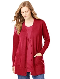 Women's Plus Size Longer-Length Cotton Cardigan Sweater