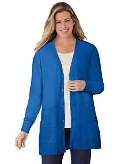 Women's Plus Size Longer-Length Cotton Cardigan Sweater