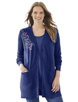 Women's Plus Size Longer-Length Cotton Cardigan Sweater