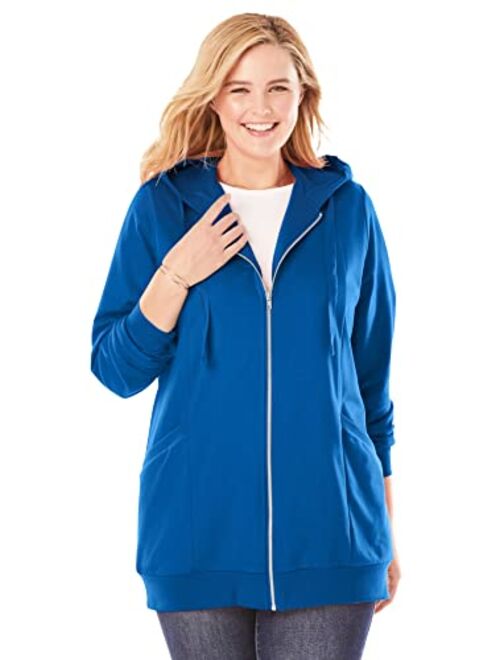 Woman Within Women's Plus Size Zip Front Hoodie Jacket