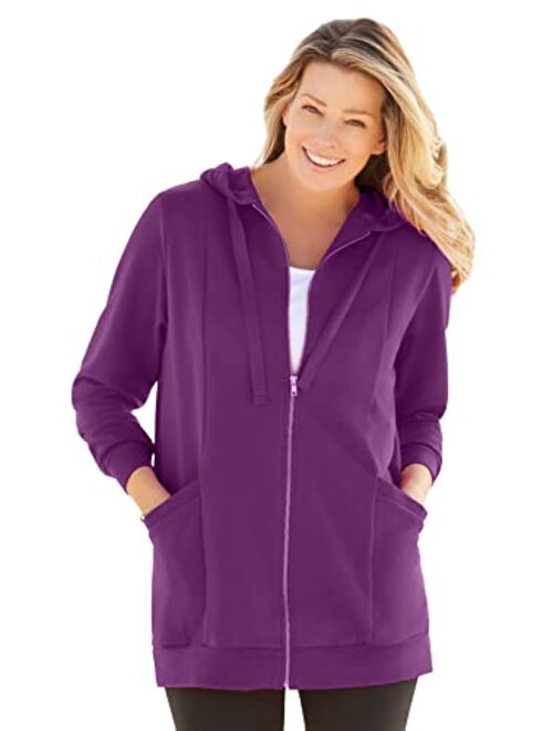 Woman Within Women's Plus Size Zip Front Hoodie Jacket