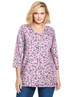 Women's Plus Size Perfect Printed Three-Quarter Sleeve V-Neck Tee Shirt