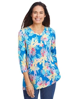 Women's Plus Size Perfect Printed Three-Quarter Sleeve V-Neck Tee Shirt