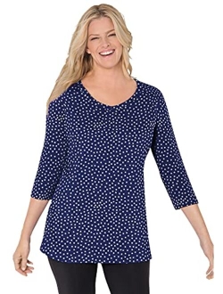 Women's Plus Size Perfect Printed Three-Quarter Sleeve V-Neck Tee Shirt