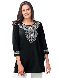 Women's Plus Size Embroidered Knit Tunic