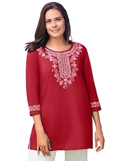 Women's Plus Size Embroidered Knit Tunic