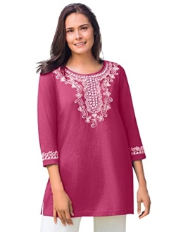 Women's Plus Size Embroidered Knit Tunic