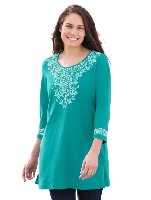 Woman Within Women's Plus Size Embroidered Knit Tunic