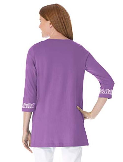 Woman Within Women's Plus Size Embroidered Knit Tunic