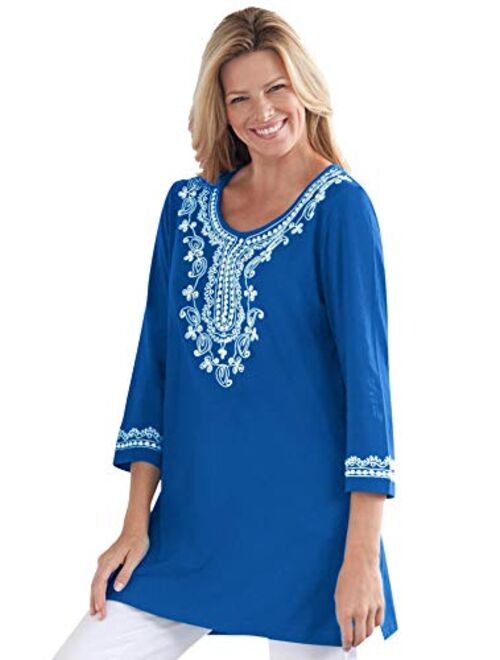 Woman Within Women's Plus Size Embroidered Knit Tunic