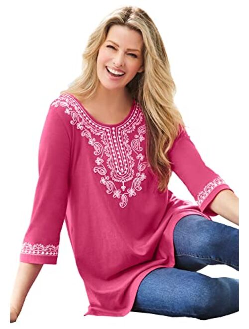 Woman Within Women's Plus Size Embroidered Knit Tunic