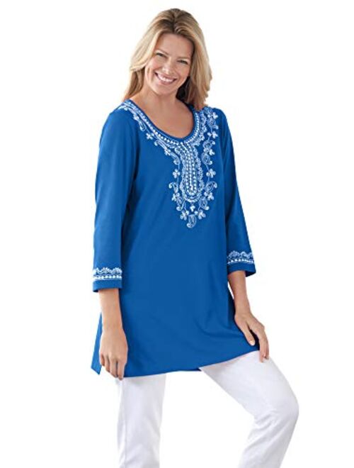 Woman Within Women's Plus Size Embroidered Knit Tunic