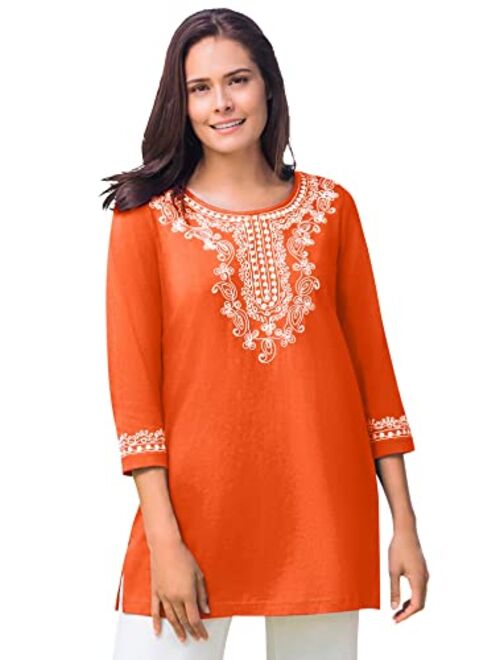 Woman Within Women's Plus Size Embroidered Knit Tunic