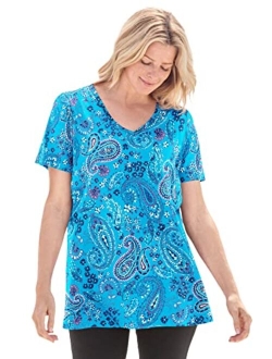 Women's Plus Size Perfect Printed Short-Sleeve V-Neck Tee Shirt