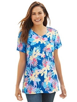 Women's Plus Size Perfect Printed Short-Sleeve V-Neck Tee Shirt