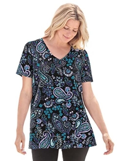 Women's Plus Size Perfect Printed Short-Sleeve V-Neck Tee Shirt