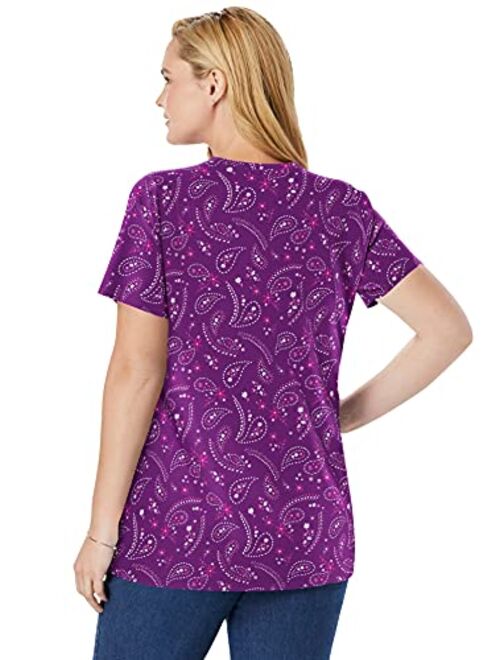 Woman Within Women's Plus Size Perfect Printed Short-Sleeve V-Neck Tee Shirt