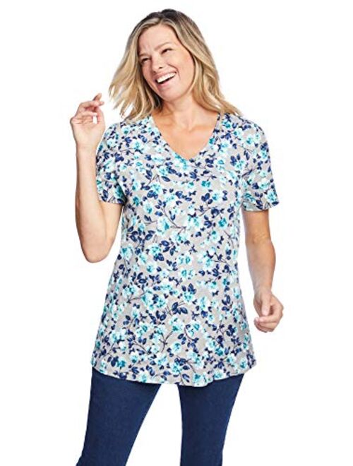 Woman Within Women's Plus Size Perfect Printed Short-Sleeve V-Neck Tee Shirt