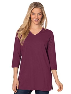 Women's Plus Size Perfect Three-Quarter Sleeve V-Neck Tunic