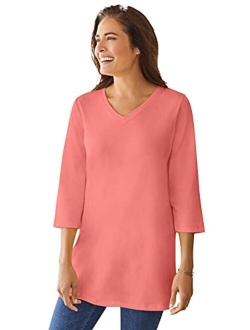 Women's Plus Size Perfect Three-Quarter Sleeve V-Neck Tunic