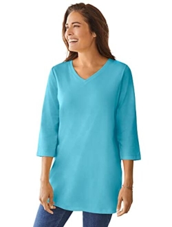 Women's Plus Size Perfect Three-Quarter Sleeve V-Neck Tunic