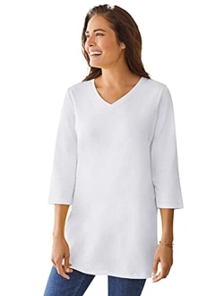 Women's Plus Size Perfect Three-Quarter Sleeve V-Neck Tunic