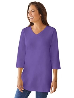 Women's Plus Size Perfect Three-Quarter Sleeve V-Neck Tunic