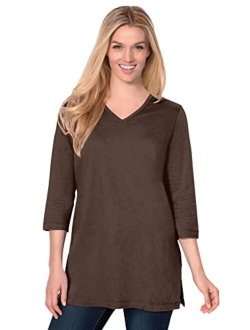 Women's Plus Size Perfect Three-Quarter Sleeve V-Neck Tunic