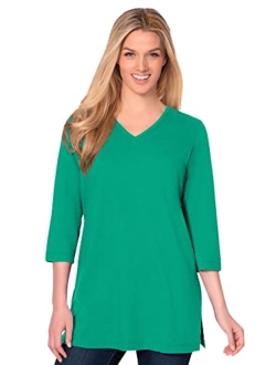 Women's Plus Size Perfect Three-Quarter Sleeve V-Neck Tunic