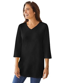 Women's Plus Size Perfect Three-Quarter Sleeve V-Neck Tunic