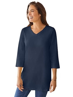 Women's Plus Size Perfect Three-Quarter Sleeve V-Neck Tunic