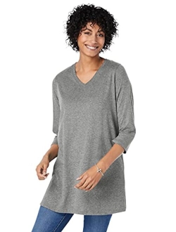 Women's Plus Size Perfect Three-Quarter Sleeve V-Neck Tunic