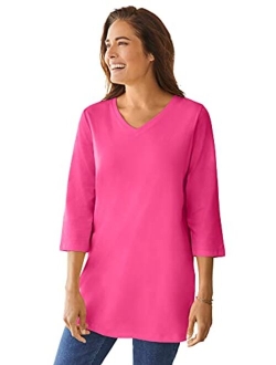 Women's Plus Size Perfect Three-Quarter Sleeve V-Neck Tunic