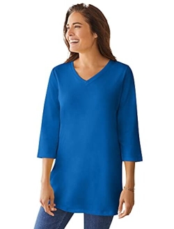 Women's Plus Size Perfect Three-Quarter Sleeve V-Neck Tunic