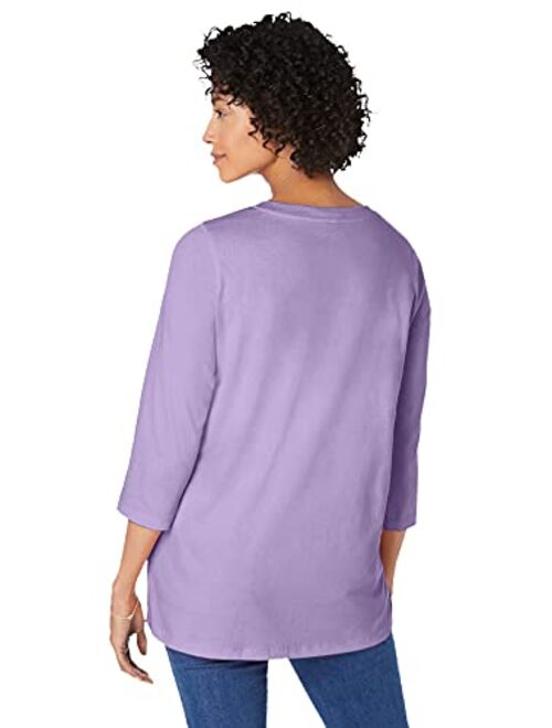 Woman Within Women's Plus Size Perfect Three-Quarter Sleeve V-Neck Tunic