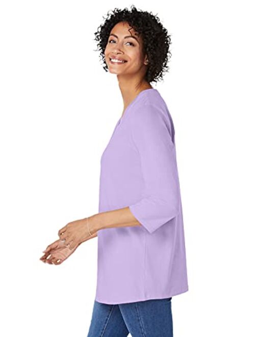 Woman Within Women's Plus Size Perfect Three-Quarter Sleeve V-Neck Tunic