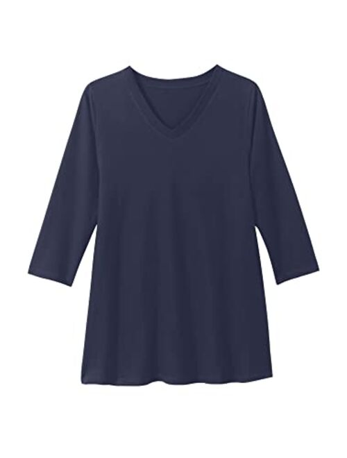 Woman Within Women's Plus Size Perfect Three-Quarter Sleeve V-Neck Tunic