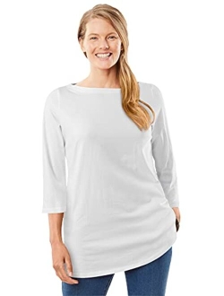 Women's Plus Size Perfect Three-Quarter Sleeve Boat-Neck Tee Shirt