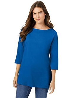 Women's Plus Size Perfect Three-Quarter Sleeve Boat-Neck Tee Shirt