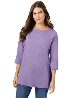 Women's Plus Size Perfect Three-Quarter Sleeve Boat-Neck Tee Shirt