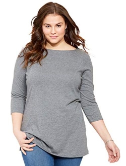 Women's Plus Size Perfect Three-Quarter Sleeve Boat-Neck Tee Shirt