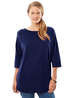 Women's Plus Size Perfect Three-Quarter Sleeve Boat-Neck Tee Shirt