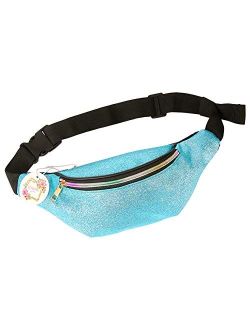 QtGirl Fanny Pack for Kids, Glitter Waist Bag Shiny Bags with Adjustable Belt for Children Sport Running, Camping, Trip