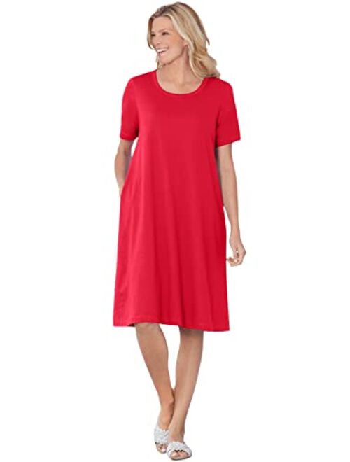 Woman Within Women's Plus Size Short-Sleeve Crewneck Tee Dress