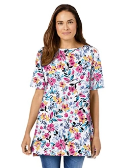 Women's Plus Size Perfect Printed Short-Sleeve Boat-Neck Tunic