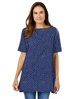 Women's Plus Size Perfect Printed Short-Sleeve Boat-Neck Tunic