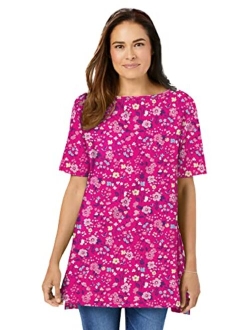 Women's Plus Size Perfect Printed Short-Sleeve Boat-Neck Tunic