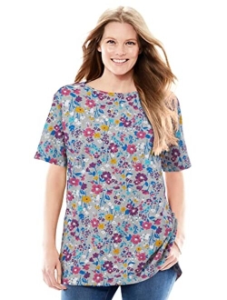 Women's Plus Size Perfect Printed Short-Sleeve Boat-Neck Tunic