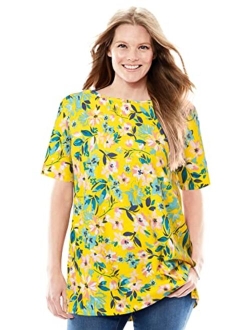 Women's Plus Size Perfect Printed Short-Sleeve Boat-Neck Tunic