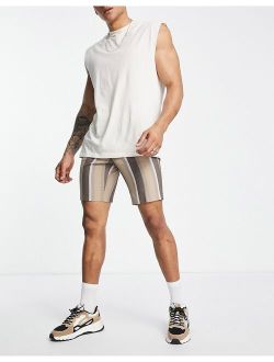 smart slim shorts with block stripe in brown